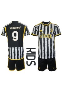 Fotbalové Dres Juventus Dusan Vlahovic #9 Dětské Domácí Oblečení 2023-24 Krátký Rukáv (+ trenýrky)
